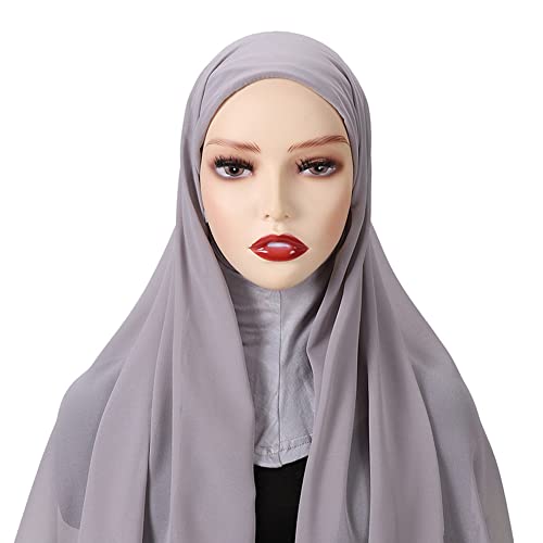 Hijab Kopftuch Damen Muslimisch,Einfarbiger Chiffon Hijab Kopftuch Schal Chemo Bandana mit integrierter Mütze islamische Stretch-Turban für Frauen Langer Schal Kopfbedeckung für Frauen,Hellgrau von Herbests
