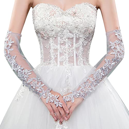 Hochzeit Braut Handschuhe,Spitze Blume Handschuhe Ellenbogen Lang Fingerlos Handschuhe Hochzeithandschuhe Opera Fest Party Geburtstag Karneval Tanzen Abend Handschuhe Damen Kostüm Accessoires,Grau von Herbests