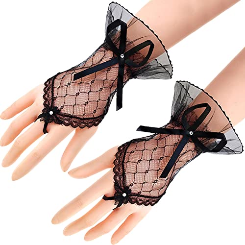 Hochzeit Braut Handschuhe,Spitze Handschuhe Kurz Fingerlos Handschuhe Netzstoff Mesh Hochzeithandschuhe Opera Fest Party Geburtstag Karneval Tanzen Abend Handschuhe Damen Kostüm Accessoires,Schwarz von Herbests