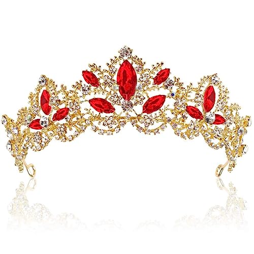 Kristall Tiara für Mädchen Damen,Prinzessin Krone Kristall Schärpe Tiara Strass Stirnband Königin Krone Haarschmuck Diadem für Brautkrone,Hochzeit,Abschlussball,Festzug,Prinzessinnenpartys,Gold Rot von Herbests