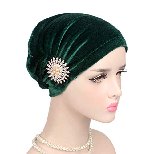 Uposao Damen Samt Turban Hut mit Kristall, 1920s Retro Indischer Chemo Kopftuch Muslim Bandana Kopftücher Haarband Gatsby Accessoires Elastische Kopfbedeckung Kopf Wraps für Frauen,Grün von Herbests