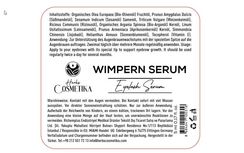 Herbs Cosmetica Wimpernserum Wimpernserum – stärkt pflegt & verlängert die Wimpern, 5 ml, Pflegendes Wimpernserum mit Argan-, Rizinus- und Mandelöl Herbs Cosmetica Wimpernserum Wimpernserum – stärkt pflegt & verlängert die Wimpern, 5 ml, Pflegendes Wimpernserum mit Argan-, Rizinus- und Mandelöl von Herbs Cosmetica