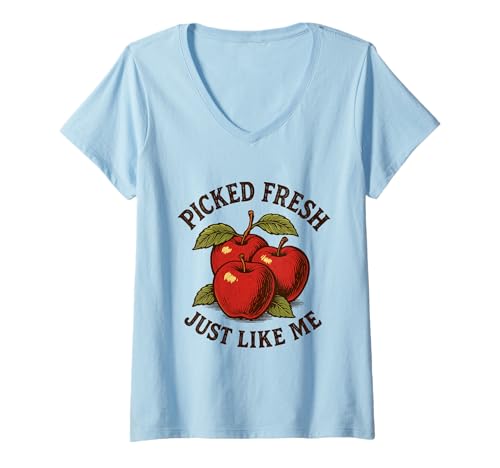 Damen Frisch Gepflückt Lustig Apfelpflücken Saison Frauen T-Shirt mit V-Ausschnitt Damen Frisch Gepflückt Lustig Apfelpflücken Saison Frauen T-Shirt mit V-Ausschnitt von Herbst Apfelpflücken Crew