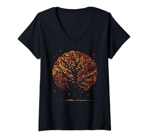 Damen Herbst Herbstlaub Baum | Cooles Herbstmotiv mit Herbstbaum T-Shirt mit V-Ausschnitt Damen Herbst Herbstlaub Baum | Cooles Herbstmotiv mit Herbstbaum T-Shirt mit V-Ausschnitt von Herbst Designer Designs