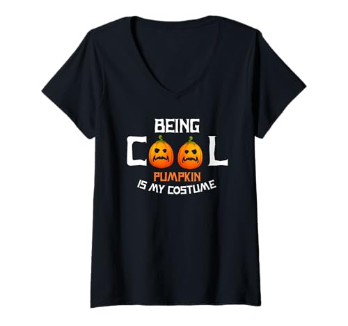 Damen Cooler Kürbis Lustige Fauler Halloween Idee T-Shirt mit V-Ausschnitt von Herbst Kürbishumor für Spaßliebhaber
