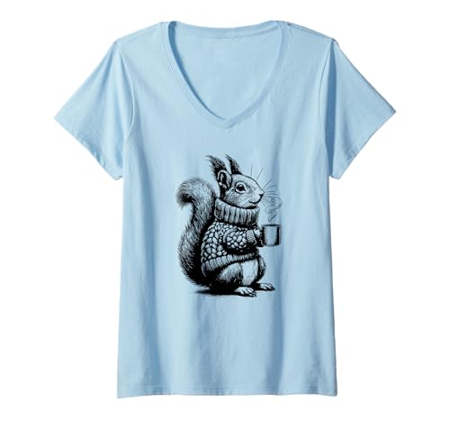 Damen Eichhörnchen, Süßes Herbst Winter Waldtier T-Shirt mit V-Ausschnitt Damen Eichhörnchen, Süßes Herbst Winter Waldtier T-Shirt mit V-Ausschnitt von Herbstwald Vibes