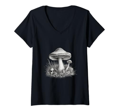 Damen Pilze sammeln T-Shirt mit V-Ausschnitt Damen Pilze sammeln T-Shirt mit V-Ausschnitt von Herbstzeit Pilzzeit Pilz Sammler