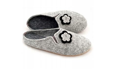 Herby Damen Hausschuhe Filzschuhe Pantoffel Schlappen Filz Gummisohle Gäste für Geschenk Schuhe Grau (40) von Herby