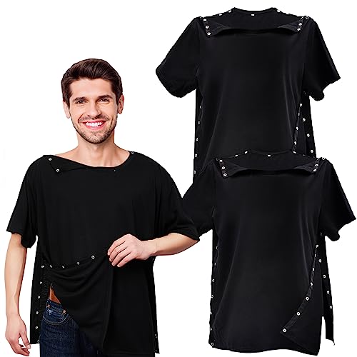 2 Stück Post Surgery Shirt Unisex Schulter Operationen Hemden Linke und rechte Seite Schnappverschluss Erholung T-Shirt für Männer Frauen (M) Schwarz von Hercicy