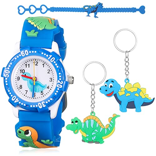 4er Pack Dinosaurier Uhren Set mit Jungen Dinosaurier Armbanduhr Dinosaurier Armband Schlüsselanhänger für Kinder Partytüten Füller Dino Geschenke für Geburtstag Party Zubehör von Herdear