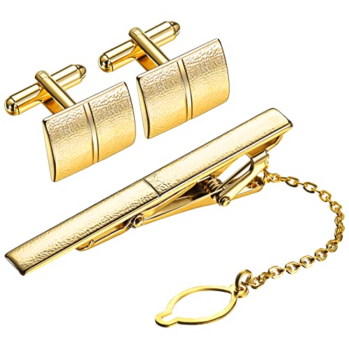 Gold Krawattennadel Manschettenknöpfe Set mit Geschenktasche Personalisierte Anzug Hemd Krawattenklammer Business Manschettenknöpfe für Männer Geschenk Hochzeit Schmuck Accessoires von Herdear