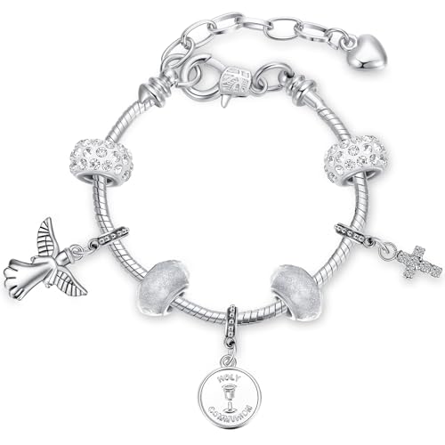 Herdear Erste Heilige Kommunion Armband mit Anhänger für Mädchen Glitzer Erstkommunion Geschenke Kommunion Armkette mit Gravur für Mädchen (Stilvoller Stil) von Herdear
