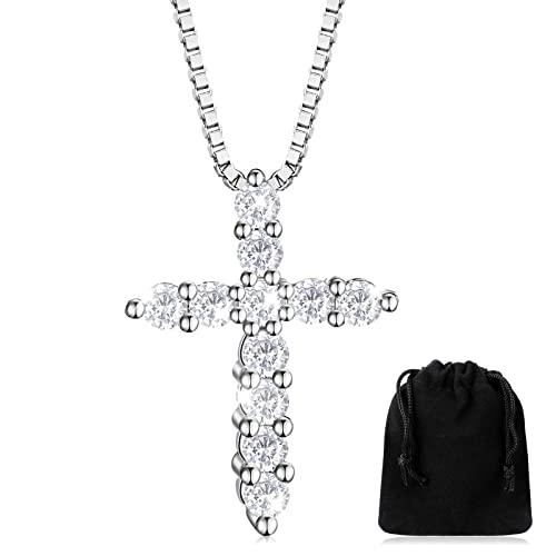 Weiß Vergoldete Damen Kreuz Kette Halskette mit Kreuz Diamant Anhänger Weißer Kristall Kreuz Diamant Halskette Schmuck für Frauen Geschenk(Silber) von Herdear