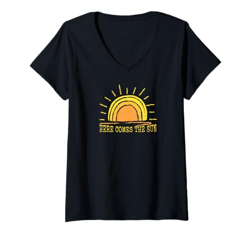 Damen Here Comes The Sun Cute Sunshine Beach Sommer-Grafik für Damen T-Shirt mit V-Ausschnitt Damen Here Comes The Sun Cute Sunshine Beach Sommer-Grafik für Damen T-Shirt mit V-Ausschnitt von Here Comes The Sun Sunshine Beach Summer Graphic