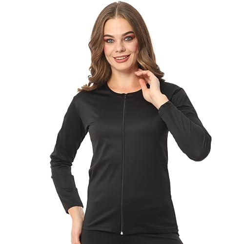 Heré Mood Damen-Zipper Langarm Sauna-T-Shirt/Thermo-Sauna-Anzug/Workout Body Shaper/Figure Shaper für Fitness (saunahemd_schwarz, 5XL) von Heré Mood