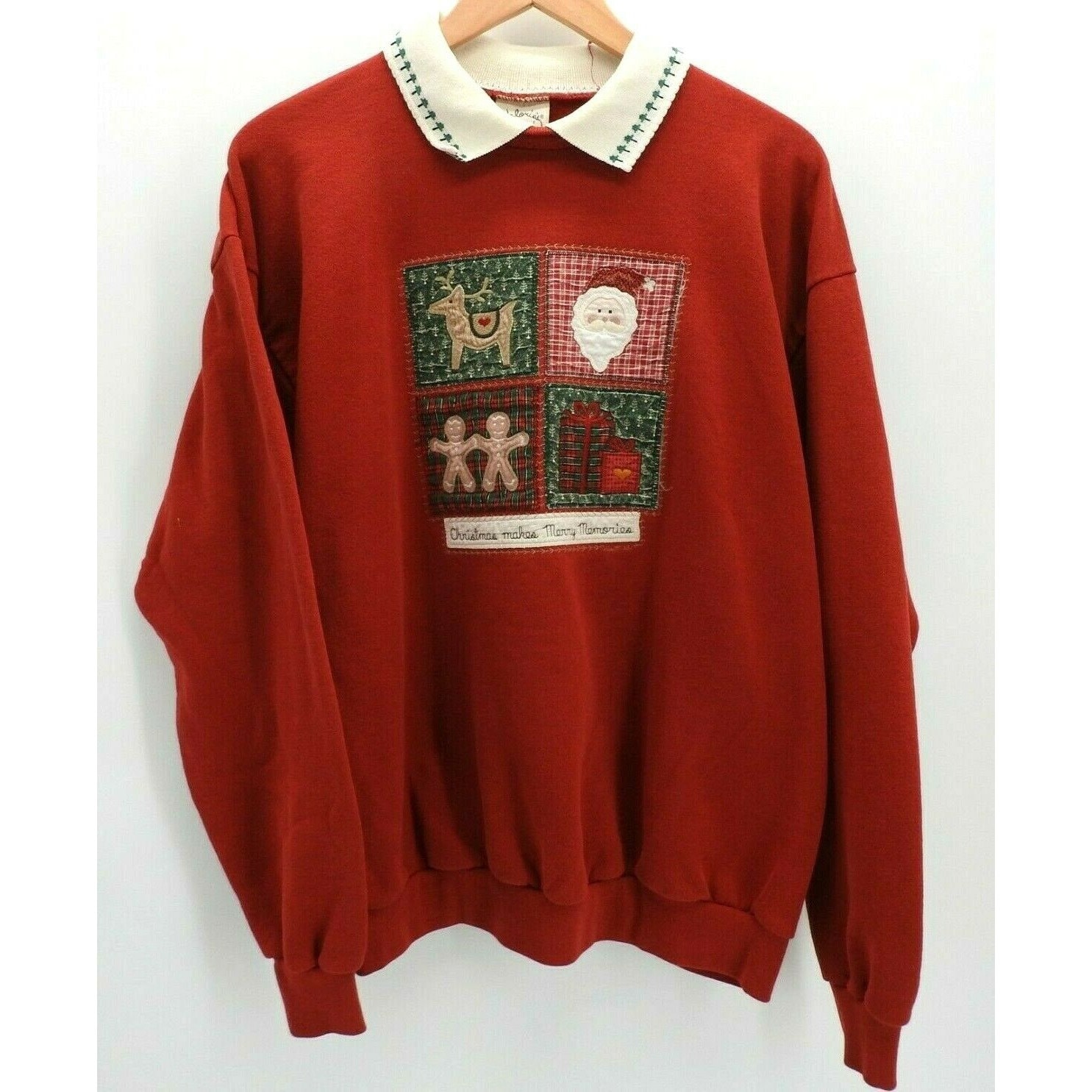 Vintage Valorie Sockwell Sweatshirt Folk Art Quilted Red Christmas Größe Large von HeresTheDealByCarole