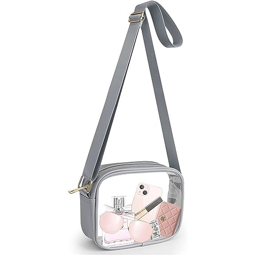 Herfair Durchsichtige Tasche Damen, Schultertasche mit Einstellbarem Gurt, wasserdichte Kulturtasche Kosmetiktasche, Multifunktionale Transparente Tasche für Konzerte, Sport, Reisen (Grau) von Herfair