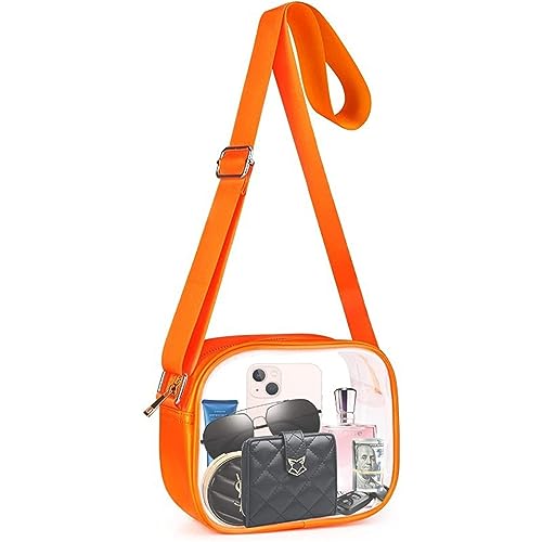 Herfair Durchsichtige Tasche Damen, Schultertasche mit Einstellbarem Gurt, wasserdichte Kulturtasche Kosmetiktasche, Multifunktionale Transparente Tasche für Konzerte, Sport, Reisen (Orange) von Herfair