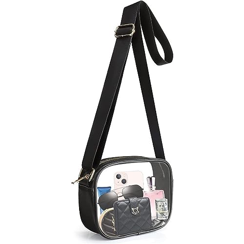 Herfair Durchsichtige Tasche Damen, Schultertasche mit Einstellbarem Gurt, wasserdichte Kulturtasche Kosmetiktasche, Multifunktionale Transparente Tasche für Konzerte, Sport, Reisen (Schwarz) von Herfair