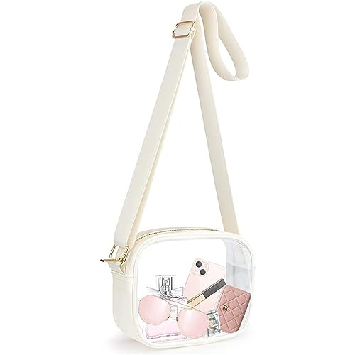 Herfair Durchsichtige Tasche Damen, Schultertasche mit Einstellbarem Gurt, wasserdichte Kulturtasche Kosmetiktasche, Multifunktionale Transparente Tasche für Konzerte, Sport, Reisen (Weiß) von Herfair