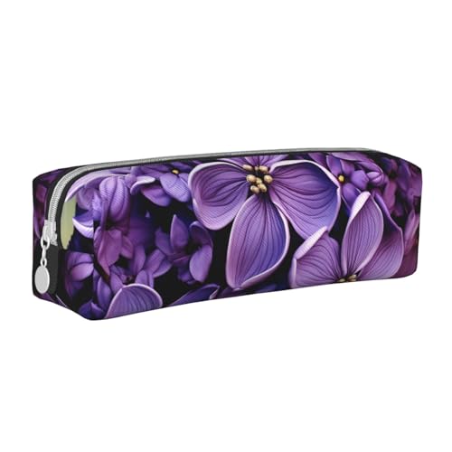 Bedrucktes Federmäppchen mit Wasserfall-Fluss, Leder, tragbar, Schreibwaren-Organizer, Stiftehalter, Make-up-Tasche mit Reißverschluss, Violett/Blumenmuster, Einheitsgröße, Kosmetiktasche von HerfsT