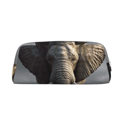 Federmäppchen, 3D-Elefant, Leder, tragbar, Schreibwaren-Organizer, Stiftehalter, Make-up-Tasche mit Reißverschluss, silber, Einheitsgröße, Kosmetiktasche von HerfsT