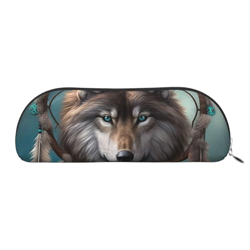 Federmäppchen, 3D-Wolf-Traumfänger, Leder, tragbar, Schreibwaren-Organizer, Stiftehalter, Make-up-Tasche mit Reißverschluss, silber, Einheitsgröße, Kosmetiktasche von HerfsT