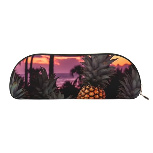 Federmäppchen, Ananas und Palmen bei Sonnenuntergang, Leder, tragbar, Schreibwaren-Organizer, Stiftehalter, Make-up-Tasche mit Reißverschluss, gold, Einheitsgröße, Kosmetiktasche von HerfsT