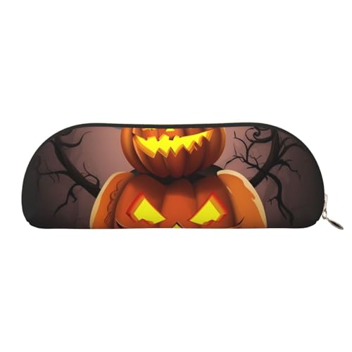 Federmäppchen, Halloween, Kürbis, Leder, tragbar, Schreibwaren-Organizer, Stiftehalter, Make-up-Tasche mit Reißverschluss, gold, Einheitsgröße, Kosmetiktasche von HerfsT