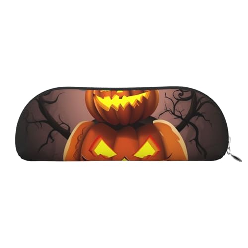 Federmäppchen, Halloween, Kürbis, Leder, tragbar, Schreibwaren-Organizer, Stiftehalter, Make-up-Tasche mit Reißverschluss, silber, Einheitsgröße, Kosmetiktasche von HerfsT