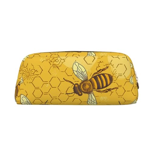 Federmäppchen, Honigbienen-Gelb, Leder, tragbar, Schreibwaren-Organizer, Stiftehalter, Make-up-Tasche mit Reißverschluss, gold, Einheitsgröße, Kosmetiktasche von HerfsT