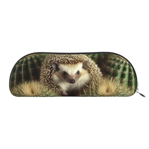 Federmäppchen, Igel, Kaktus, Leder, tragbar, Schreibwaren-Organizer, Stiftehalter, Make-up-Tasche mit Reißverschluss, silber, Einheitsgröße, Kosmetiktasche von HerfsT