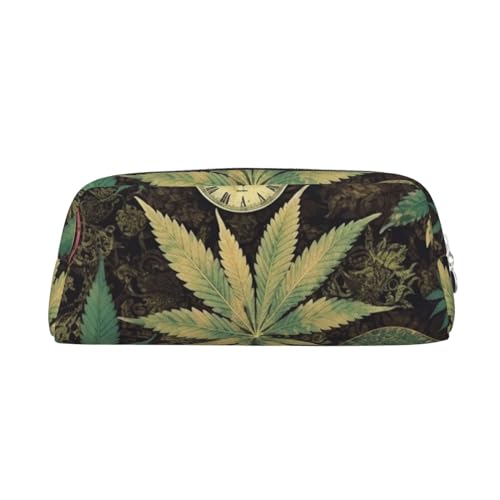 Federmäppchen, Motiv: "A Puff in Time", Marihuana-Leder, tragbar, Schreibwaren-Organizer, Stiftehalter, Make-up-Tasche mit Reißverschluss, silber, Einheitsgröße, Kosmetiktasche von HerfsT