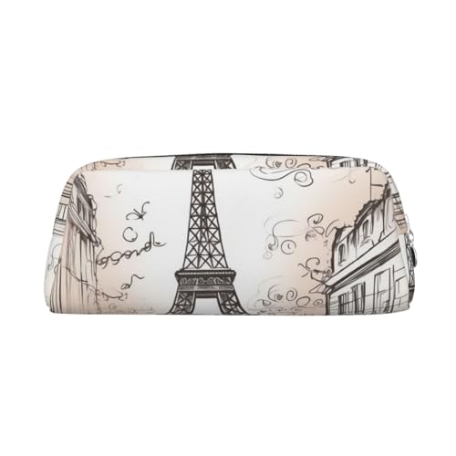 Federmäppchen, Motiv: Französische Paris, Eiffelturm, Leder, tragbar, Schreibwaren-Organizer, Stiftehalter, Make-up-Tasche mit Reißverschluss, silber, Einheitsgröße, Kosmetiktasche von HerfsT