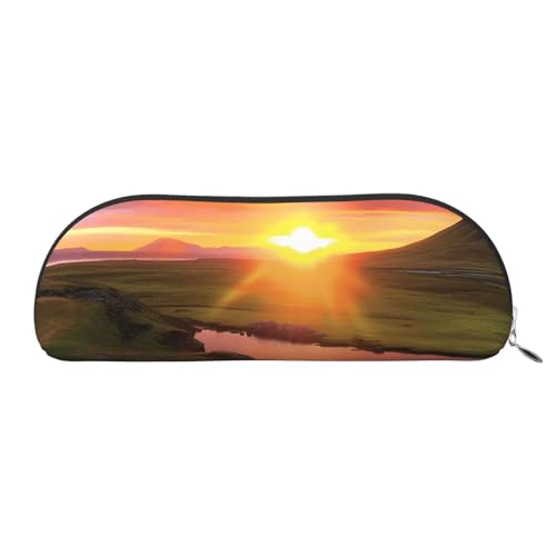 Federmäppchen, Motiv: Island, Sonnenuntergang, Leder, tragbar, Schreibwaren-Organizer, Stiftehalter, Make-up-Tasche mit Reißverschluss, silber, Einheitsgröße, Kosmetiktasche von HerfsT