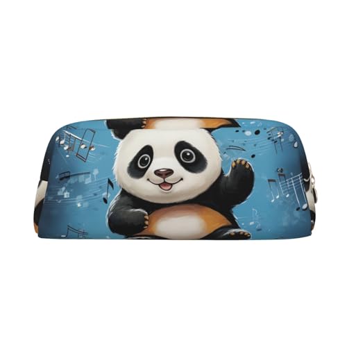 Federmäppchen, Motiv: Panda, tanzend auf Musiknoten, Leder, tragbar, Schreibwaren-Organizer, Stiftehalter, Make-up-Tasche mit Reißverschluss, gold, Einheitsgröße, Kosmetiktasche von HerfsT