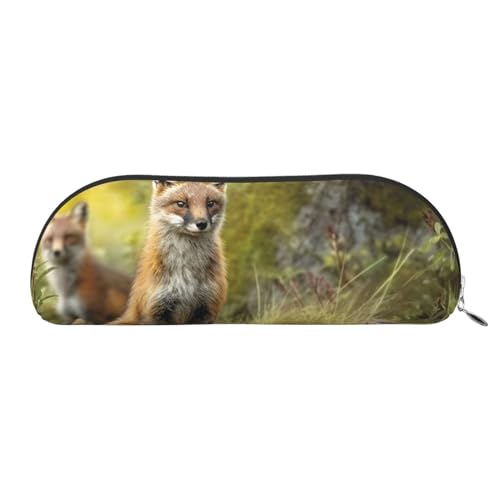 Federmäppchen, Motiv: Tiere im Wald, Leder, tragbar, Schreibwaren-Organizer, Stiftehalter, Make-up-Tasche mit Reißverschluss, silber, Einheitsgröße, Kosmetiktasche von HerfsT