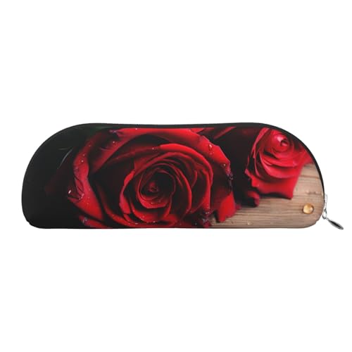 Federmäppchen, Rose auf altem Holzbrett, Leder-Federmäppchen, tragbarer Schreibwaren-Organizer, Stiftehalter, Make-up-Tasche mit Reißverschluss, silber, Einheitsgröße, Kosmetiktasche von HerfsT