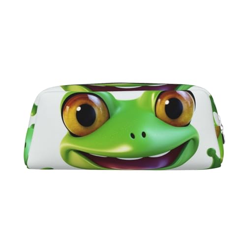 Federmäppchen, grüner Frosch, Leder, tragbar, Schreibwaren-Organizer, Stiftehalter, Make-up-Tasche mit Reißverschluss, silber, Einheitsgröße, Kosmetiktasche von HerfsT