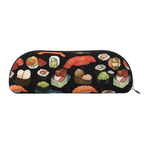 Federmäppchen, japanisches Sushi, schwarzes Leder, tragbar, Schreibwaren-Organizer, Stiftehalter, Make-up-Tasche mit Reißverschluss, gold, Einheitsgröße, Kosmetiktasche von HerfsT