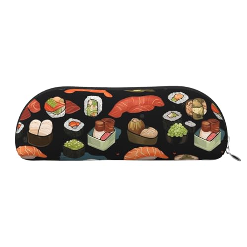 Federmäppchen, japanisches Sushi, schwarzes Leder, tragbar, Schreibwaren-Organizer, Stiftehalter, Make-up-Tasche mit Reißverschluss, silber, Einheitsgröße, Kosmetiktasche von HerfsT