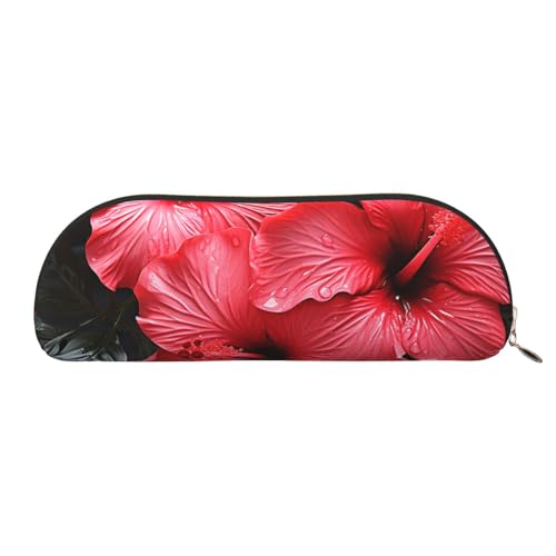 Federmäppchen, rotes Hibiskusleder, Federmäppchen, tragbar, Schreibwaren-Organizer, Stiftehalter, Make-up-Tasche mit Reißverschluss, gold, Einheitsgröße, Kosmetiktasche von HerfsT