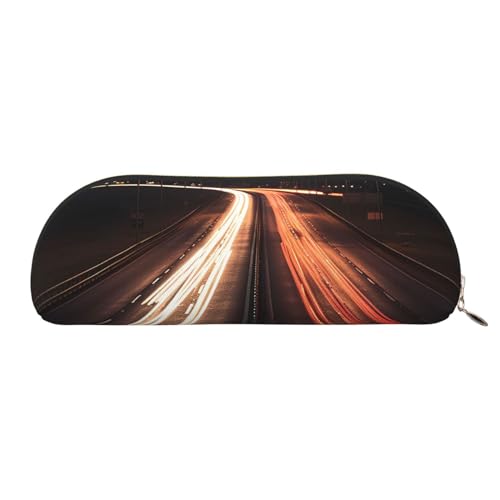 Federmäppchen Highway Light Leder Federmäppchen Tragbarer Schreibwaren-Organizer Stiftehalter Make-up-Tasche mit Reißverschluss, gold, Einheitsgröße, Kosmetiktasche von HerfsT