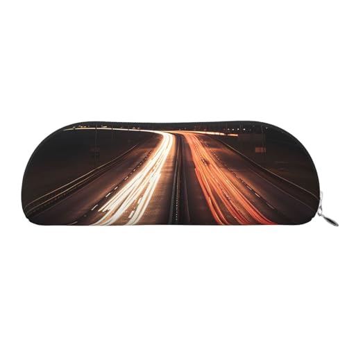 Federmäppchen Highway Light Leder Federmäppchen Tragbarer Schreibwaren-Organizer Stiftehalter Make-up-Tasche mit Reißverschluss, silber, Einheitsgröße, Kosmetiktasche von HerfsT