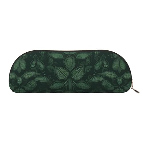 Federmäppchen Hunter Green Floral Petals Pattern Leder Federmäppchen Portable Schreibwaren Organizer Bleistift Halter Make-up Tasche mit Reißverschluss, gold, Einheitsgröße, Kosmetiktasche von HerfsT