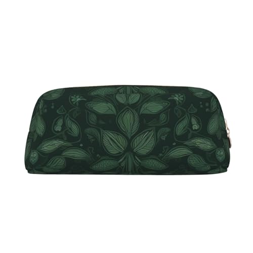 Federmäppchen Hunter Green Floral Petals Pattern Leder Federmäppchen Portable Schreibwaren Organizer Bleistift Halter Make-up Tasche mit Reißverschluss, gold, Einheitsgröße, modisch von HerfsT