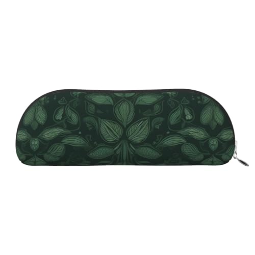 Federmäppchen Hunter Green Floral Petals Pattern Leder Federmäppchen Portable Schreibwaren Organizer Bleistift Halter Make-up Tasche mit Reißverschluss, silber, Einheitsgröße, Kosmetiktasche von HerfsT