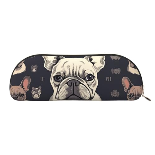 Federmäppchen "I Love French Bulldogge", Leder, tragbar, Schreibwaren-Organizer, Stiftehalter, Make-up-Tasche mit Reißverschluss, gold, Einheitsgröße, Kosmetiktasche von HerfsT