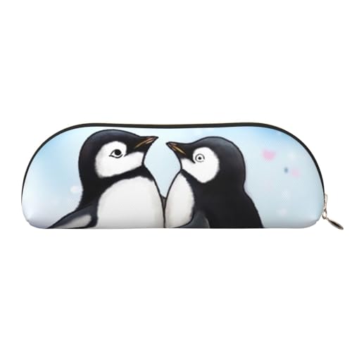 Federmäppchen "I Love Penguins", Leder, tragbar, Schreibwaren-Organizer, Stiftehalter, Make-up-Tasche mit Reißverschluss, gold, Einheitsgröße, Kosmetiktasche von HerfsT