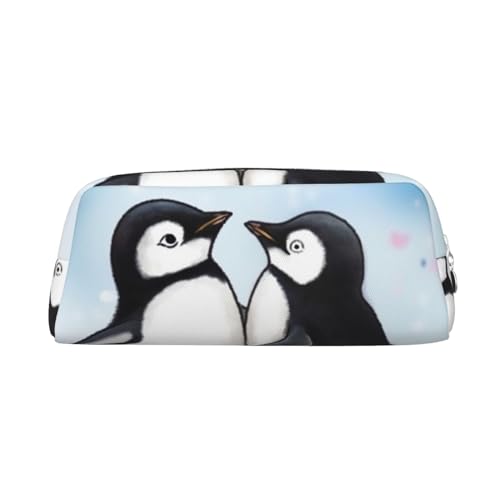 Federmäppchen "I Love Penguins", Leder, tragbar, Schreibwaren-Organizer, Stiftehalter, Make-up-Tasche mit Reißverschluss, silber, Einheitsgröße, Kosmetiktasche von HerfsT